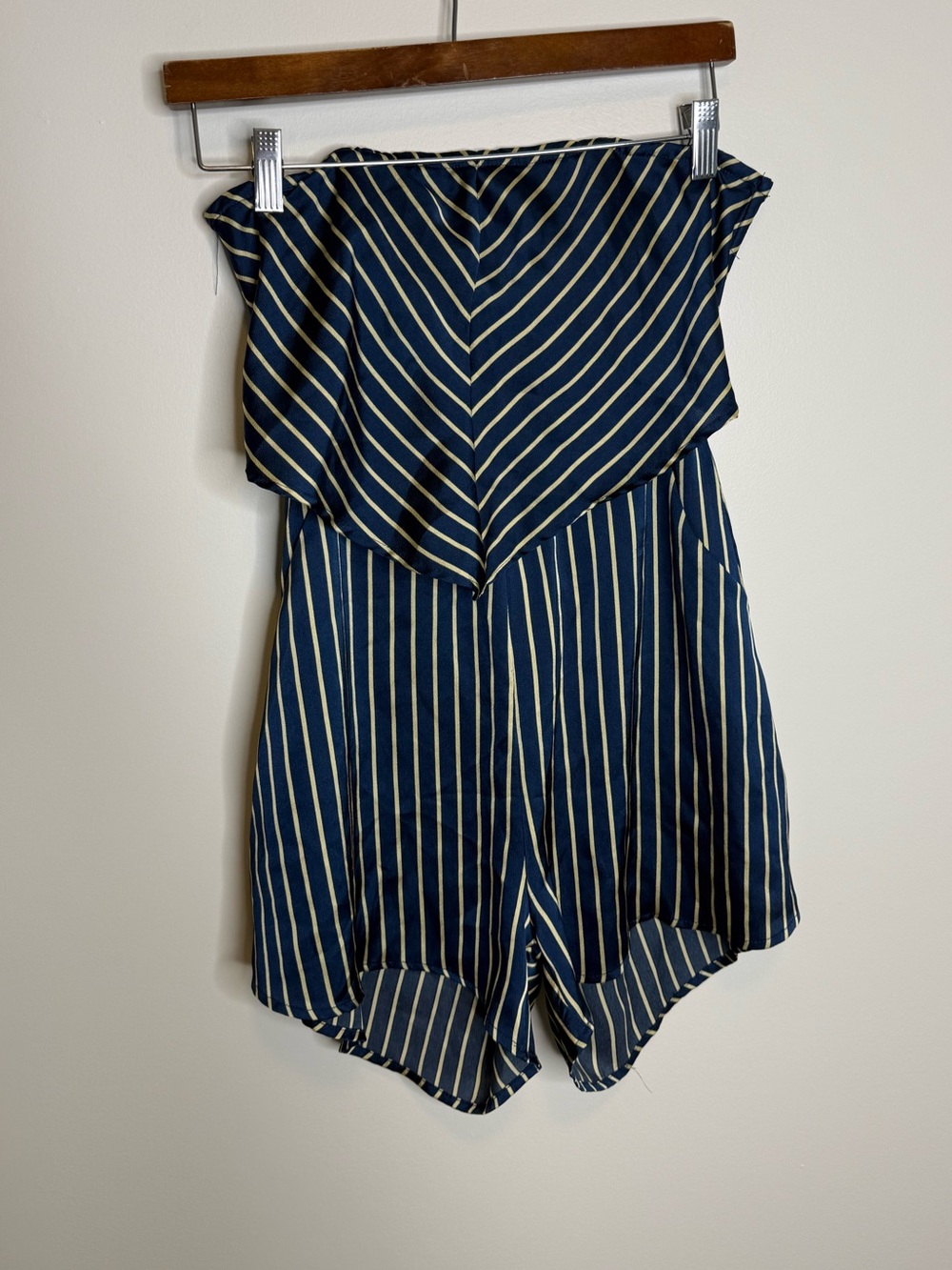 Selfie Leslie Strapless Romper in blue striped Size small